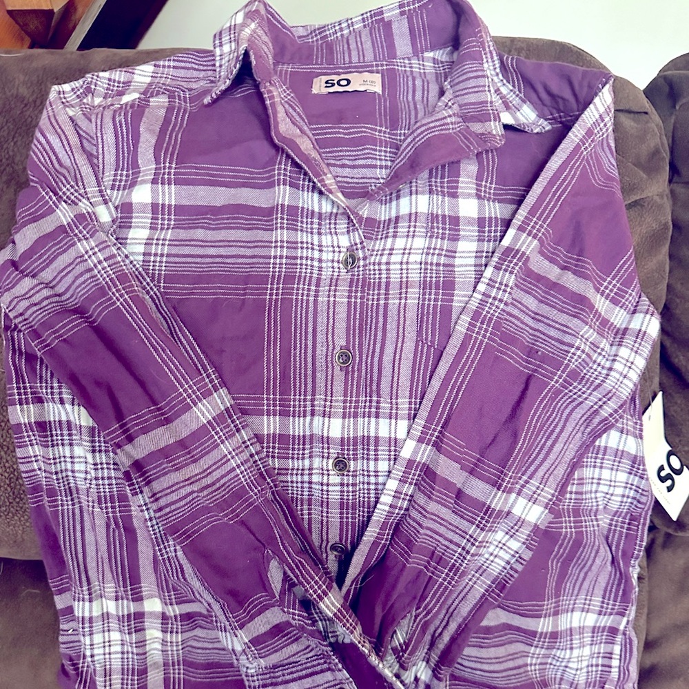 Girls purple and white button up
